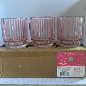 Kate Aspen Pink Ribbed Votive Set 3 pieles